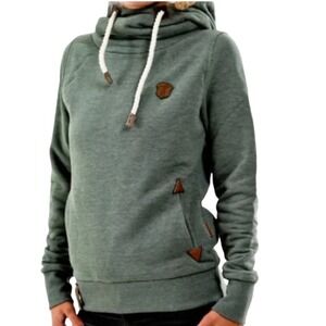 NAKETANO Darth Green Hoodie Owl Patch Cowl Neck Drawstring Large Sweatshirt